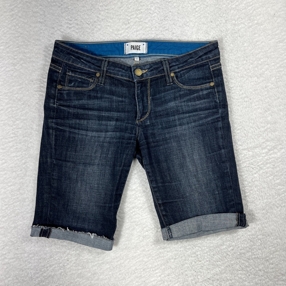 Paige Shorts Womens 26 Blue Denim Dark Wash Stretch Fit Bermuda W30